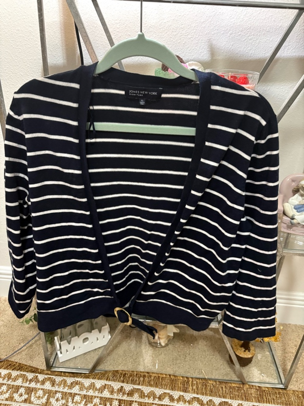 Jones New York Signature Womens striped navy white lightweight cardigan xl